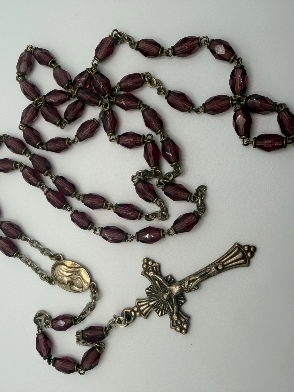 Rare Vintage Purple Uranium Glass Rosary ROMA Catholic Crucifix